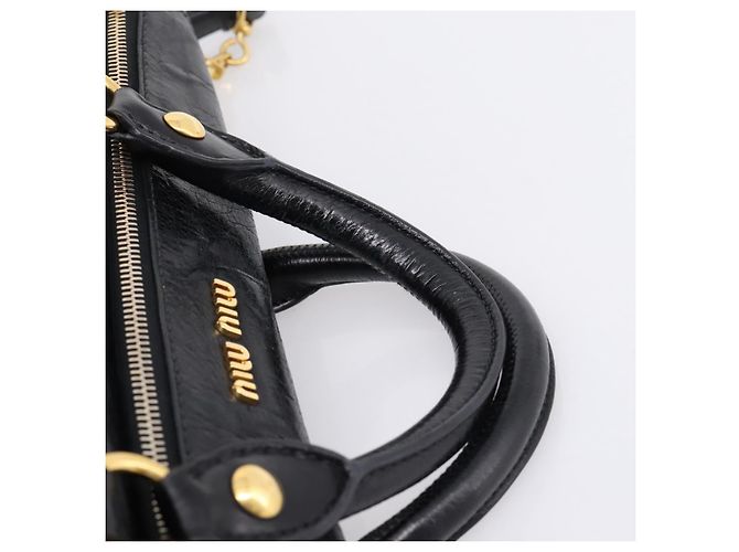 Borsa a Mano Miu Miu Vitellolux 2way Black Gold Auth 207617SAM Nero D'oro - vista 14