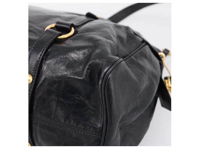 Borsa a Mano Miu Miu Vitellolux 2way Black Gold Auth 207617SAM Nero D'oro - vista 18
