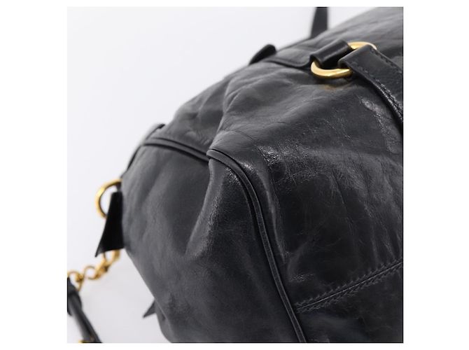 Borsa a Mano Miu Miu Vitellolux 2way Black Gold Auth 207617SAM Nero D'oro - vista 19