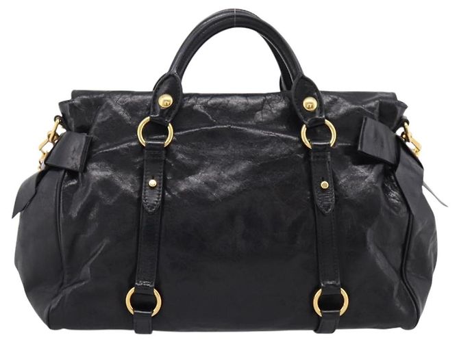 Borsa a Mano Miu Miu Vitellolux 2way Black Gold Auth 207617SAM Nero D'oro - vista 2