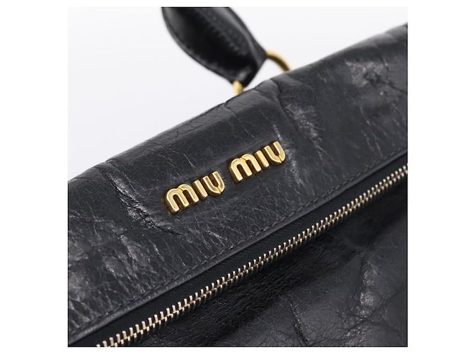 Borsa a Mano Miu Miu Vitellolux 2way Black Gold Auth 207617SAM Nero D'oro - vista 20