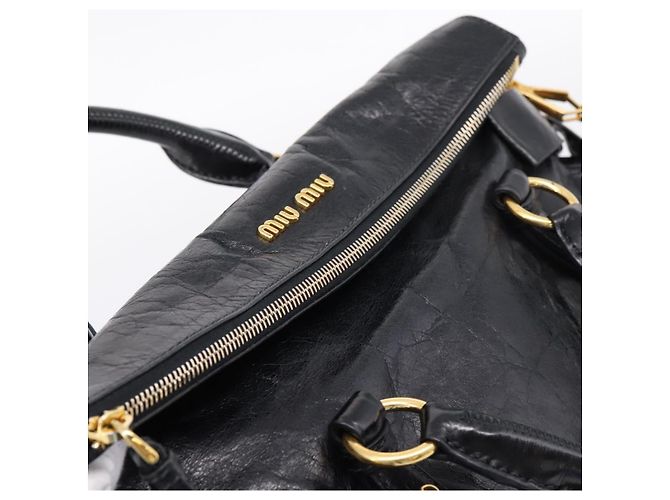 Borsa a Mano Miu Miu Vitellolux 2way Black Gold Auth 207617SAM Nero D'oro - vista 21