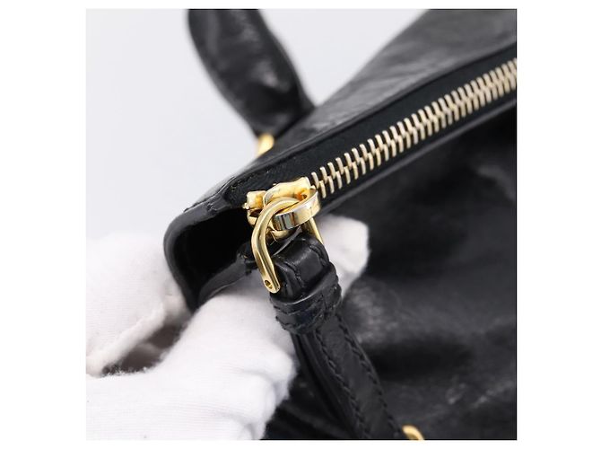 Borsa a Mano Miu Miu Vitellolux 2way Black Gold Auth 207617SAM Nero D'oro - vista 22