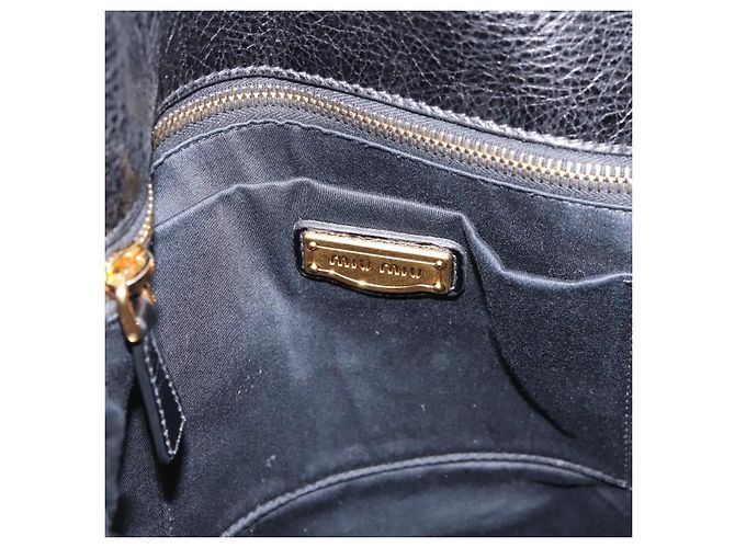 Borsa a Mano Miu Miu Vitellolux 2way Black Gold Auth 207617SAM Nero D'oro - vista 23
