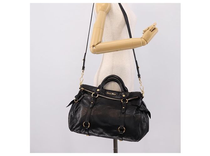Borsa a Mano Miu Miu Vitellolux 2way Black Gold Auth 207617SAM Nero D'oro - vista 28