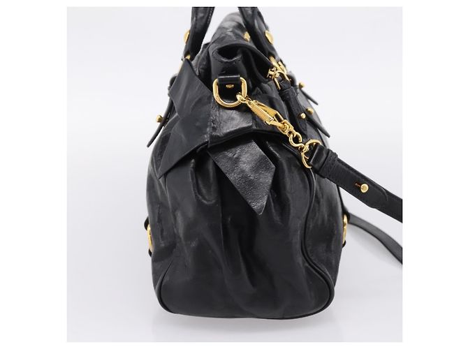 Borsa a Mano Miu Miu Vitellolux 2way Black Gold Auth 207617SAM Nero D'oro - vista 3