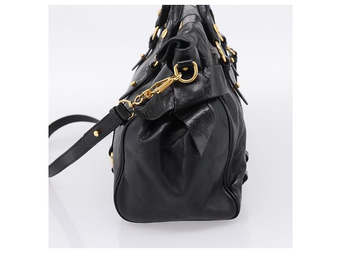 Borsa a Mano Miu Miu Vitellolux 2way Black Gold Auth 207617SAM Nero D'oro - vista 4