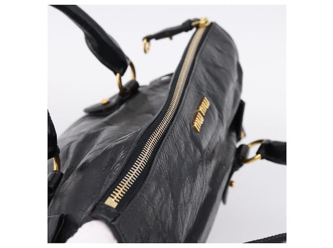Borsa a Mano Miu Miu Vitellolux 2way Black Gold Auth 207617SAM Nero D'oro - vista 6