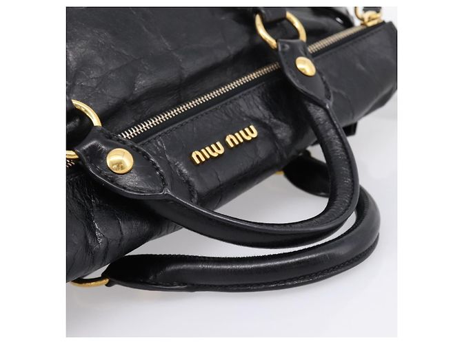 Borsa a Mano Miu Miu Vitellolux 2way Black Gold Auth 207617SAM Nero D'oro - vista 7