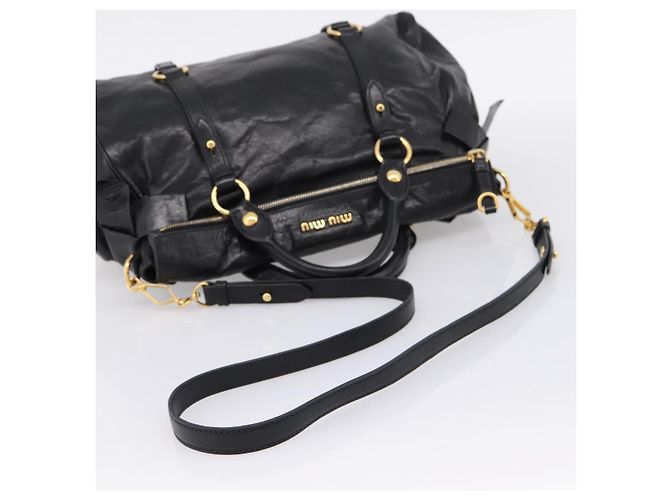 Borsa a Mano Miu Miu Vitellolux 2way Black Gold Auth 207617SAM Nero D'oro - vista 9