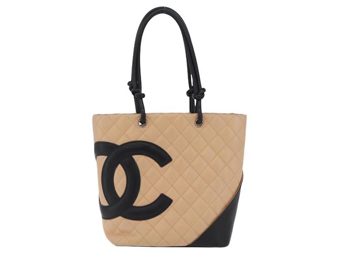 CHANEL Cambon Line Matelasse Tote Bag aus Leder Beige Silber CC Auth 206839V - Ansicht 13