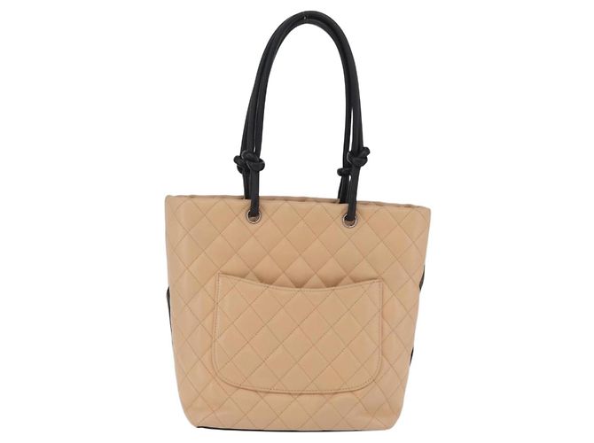 CHANEL Cambon Line Matelasse Tote Bag aus Leder Beige Silber CC Auth 206839V - Ansicht 2