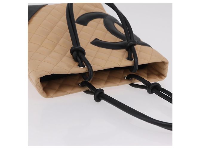 CHANEL Cambon Line Matelasse Tote Bag aus Leder Beige Silber CC Auth 206839V - Ansicht 6