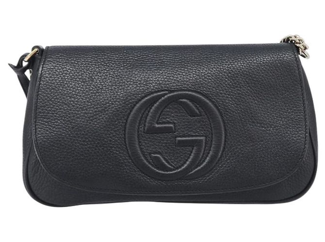 Borsa a tracolla GUCCI Soho Chain in pelle nera e oro 536224 Auth 207417V Nero D'oro - vista 13