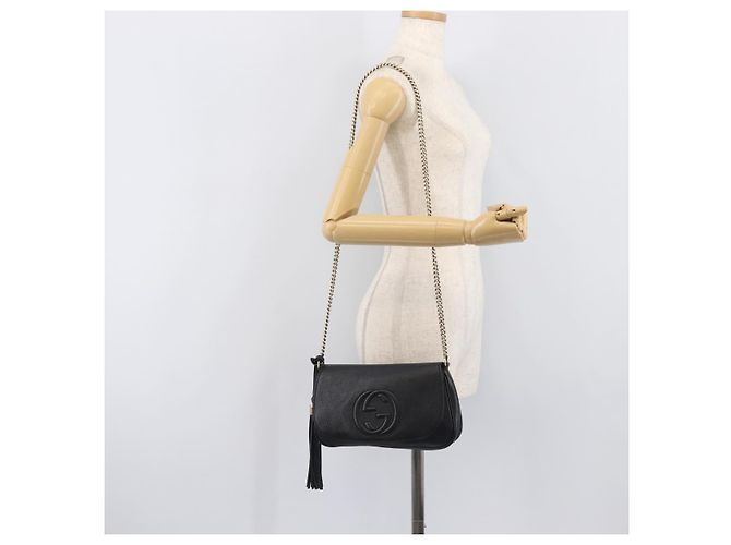 Borsa a tracolla GUCCI Soho Chain in pelle nera e oro 536224 Auth 207417V Nero D'oro - vista 23