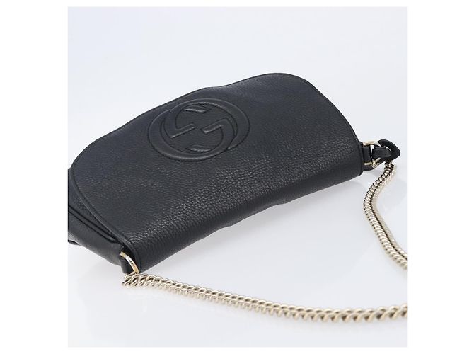 Borsa a tracolla GUCCI Soho Chain in pelle nera e oro 536224 Auth 207417V Nero D'oro - vista 4