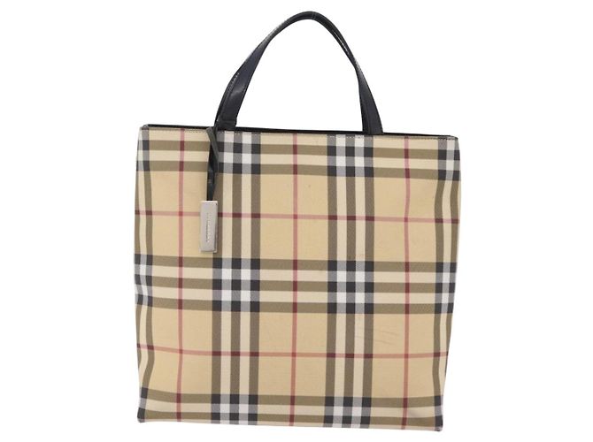 BURBERRY Nova Check Handtasche PVC Beige Silver Auth 205331 Silber - Ansicht 13