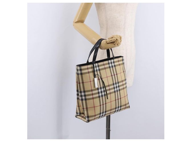 BURBERRY Nova Check Handtasche PVC Beige Silver Auth 205331 Silber - Ansicht 24