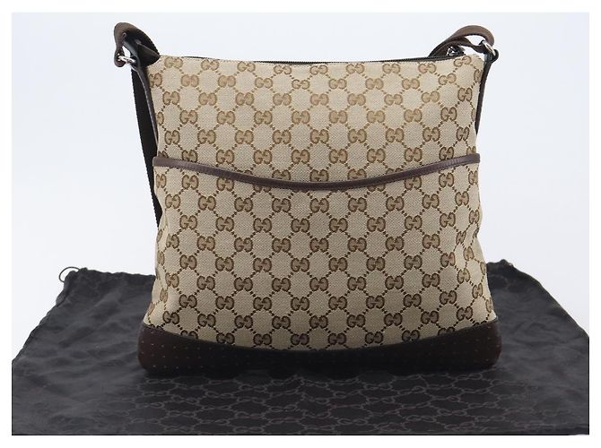 Borsa a tracolla GUCCI GG Canvas Beige Silver 145857 Auth LN086V Argento - vista 12