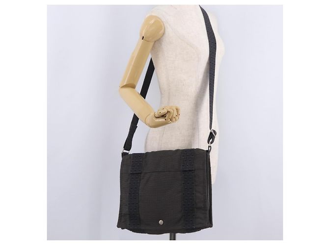 Hermès HERMES Her Line Bassus PM Borsa a tracolla Canvas Gray Silver Auth 206771A Marrone Argento - vista 26