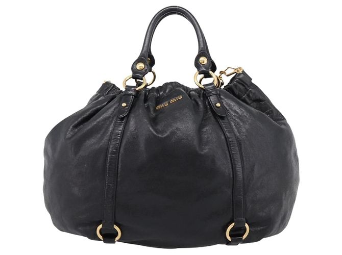 Bolsa de Mão Miu Miu em Couro 2way Preta Dourada Auth 167723M Preto Dourado - vista 13