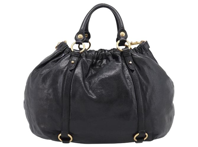 Bolsa de Mão Miu Miu em Couro 2way Preta Dourada Auth 167723M Preto Dourado - vista 2