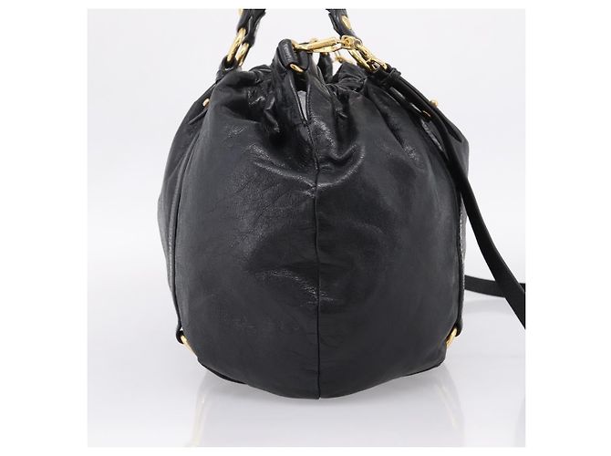 Bolsa de Mão Miu Miu em Couro 2way Preta Dourada Auth 167723M Preto Dourado - vista 3