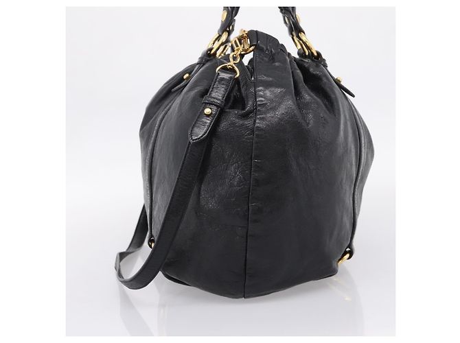 Bolsa de Mão Miu Miu em Couro 2way Preta Dourada Auth 167723M Preto Dourado - vista 4