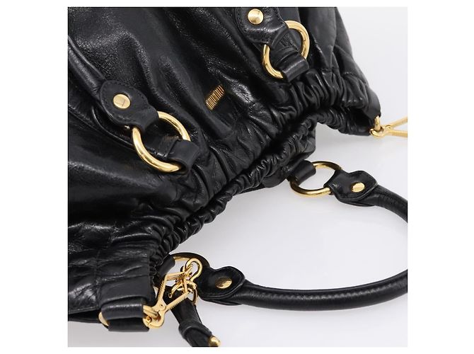 Bolsa de Mão Miu Miu em Couro 2way Preta Dourada Auth 167723M Preto Dourado - vista 6