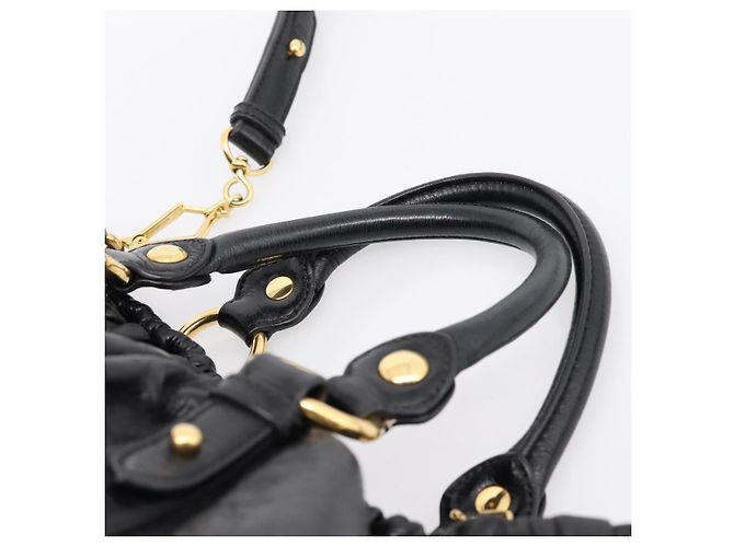 Bolsa de Mão Miu Miu em Couro 2way Preta Dourada Auth 167723M Preto Dourado - vista 8