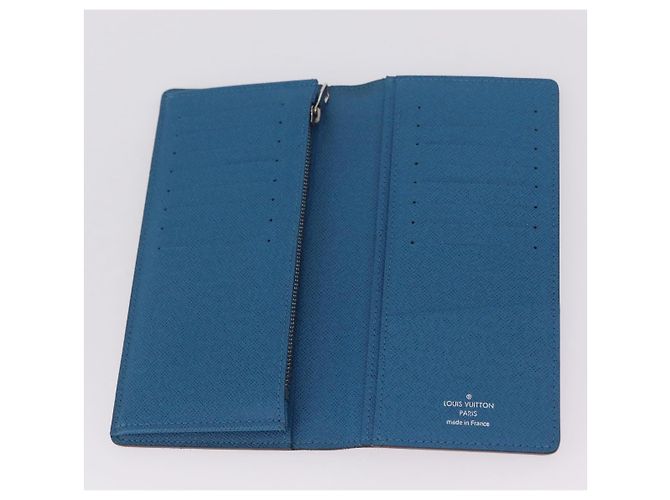 LOUIS VUITTON Taiga Brazza Portefeuille Long Wallet Blue M32815 LV Auth 206439A Azul - vista 8