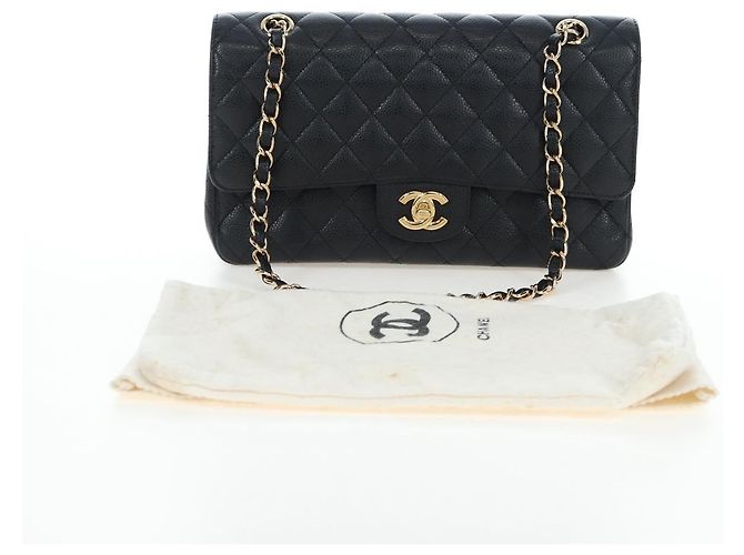 Borsa a tracolla CHANEL Chain Matelasse 25 Pelle Caviar Nero Oro CC Auth BA16026SV D'oro - vista 12