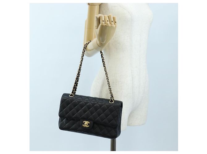 Borsa a tracolla CHANEL Chain Matelasse 25 Pelle Caviar Nero Oro CC Auth BA16026SV D'oro - vista 31