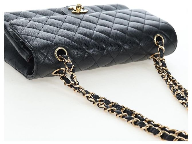 Borsa a tracolla CHANEL Chain Matelasse 25 Pelle Caviar Nero Oro CC Auth BA16026SV D'oro - vista 6