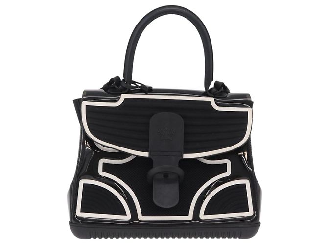 Borsa a mano DELVAUX Brillon MM Champion Vinyl 2way Nero Bianco Auth BA16209V - vista 13