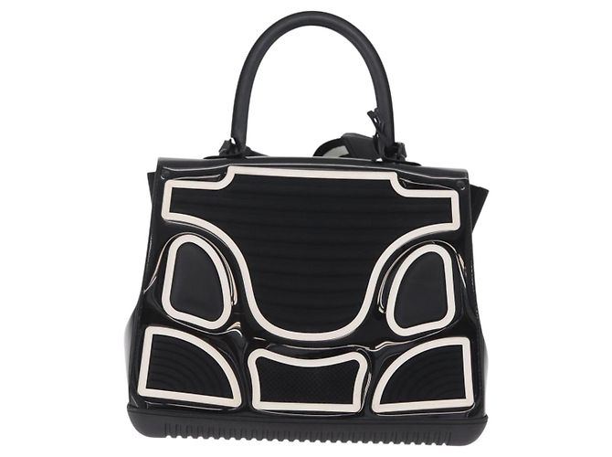 Borsa a mano DELVAUX Brillon MM Champion Vinyl 2way Nero Bianco Auth BA16209V - vista 2