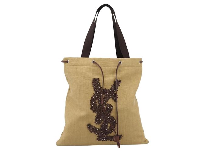 Autre Marque Borsa Tote Saint Laurent Kahala Canvas Beige Silver 154058 Auth 207684 Argento - vista 13