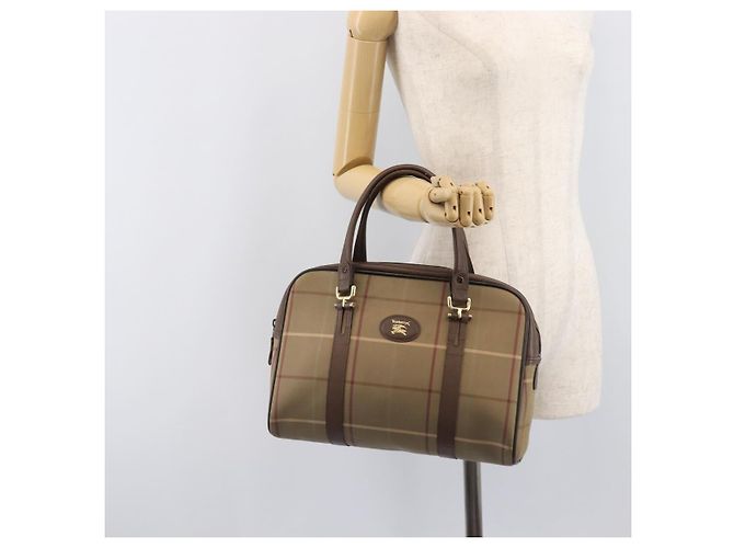 Borsa a mano Burberrys Nova Check Canvas Beige Gold Auth 205340 D'oro - vista 28