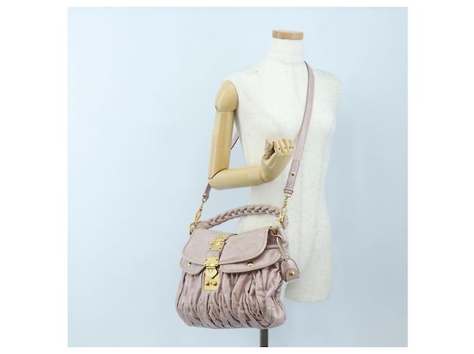 Borsa a mano Miu Miu Matelassé in pelle 2way Beige Oro Auth 205358V D'oro - vista 32