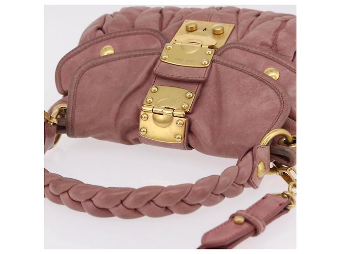 Bolso de mano Miu Miu de piel 2way Pink Gold Auth 167711A Rosa Dorado - vista 14