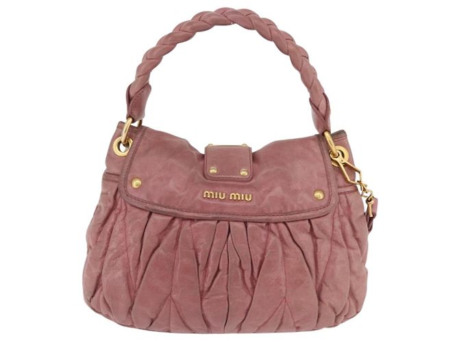 Bolso de mano Miu Miu de piel 2way Pink Gold Auth 167711A Rosa Dorado - vista 2