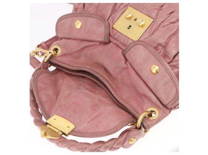 Bolso de mano Miu Miu de piel 2way Pink Gold Auth 167711A Rosa Dorado - vista 24