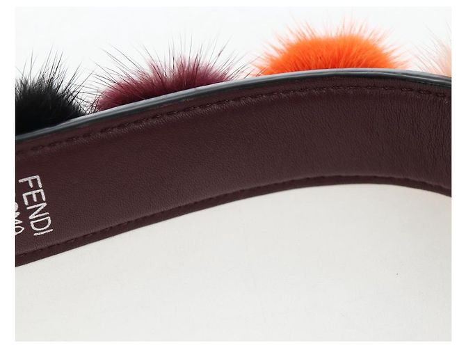 Bandoulière en fourrure FENDI 15'' Bordeaux Argent Auth BA16008M Argenté - vue 16