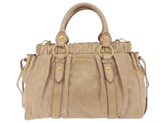 Miu Miu Handtasche Leder 2way Beige Gold Auth 167721M Golden - Ansicht 13