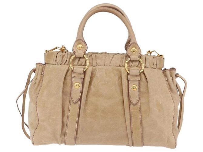 Miu Miu Handtasche Leder 2way Beige Gold Auth 167721M Golden - Ansicht 2
