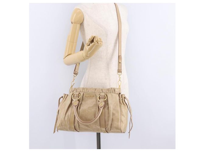 Miu Miu Handtasche Leder 2way Beige Gold Auth 167721M Golden - Ansicht 29