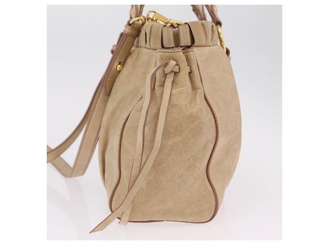 Miu Miu Handtasche Leder 2way Beige Gold Auth 167721M Golden - Ansicht 4