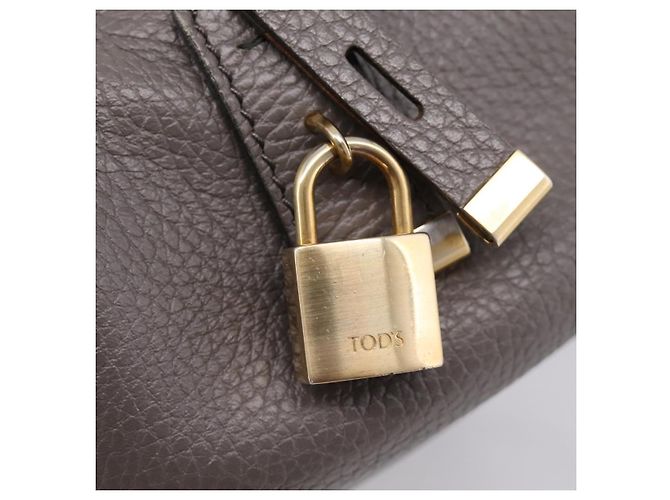 TOD'S Schultertasche aus Leder Grau Gold Authentisch 207410A Braun Golden - Ansicht 18