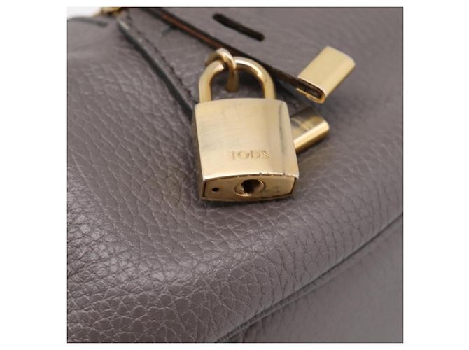 TOD'S Schultertasche aus Leder Grau Gold Authentisch 207410A Braun Golden - Ansicht 9