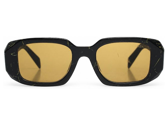 Prada, occhiali da sole SPR 17W-F con stampa marmo Nero Giallo - vista 2